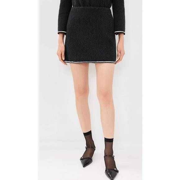 NEW THEORY mini j felted tweed skirt in black - Picture 1 of 5